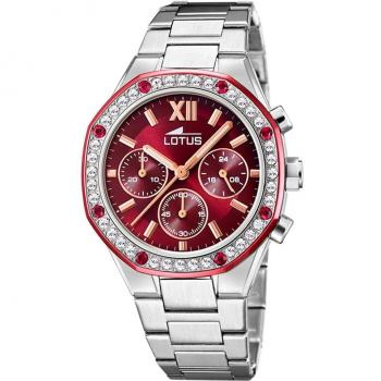 Reloj Lotus Excellent 18872/3 para Mujer de Acero Plateado con Esfera Burdeos y Circonitas