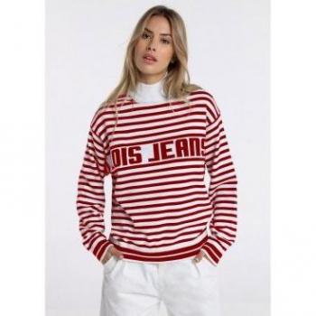 Jersey Lois para mujer con cuello caja en rojo y blanco