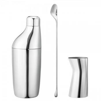 Georg Jensen Sky 3-Piece Stainless Steel Cocktail Set: Shaker, Stirring Spoon & Jigger