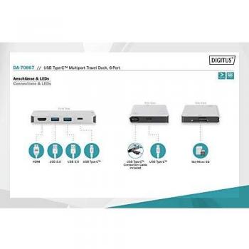 Estación de conexión multipuerto USB Type C™ Digitus DA-70867, base para portátil y replicador de puertos, 6 puertos