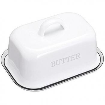 KitchenCraft Living Nostalgia Vintage-Style Enamel Butter Dish with Lid – White / Grey