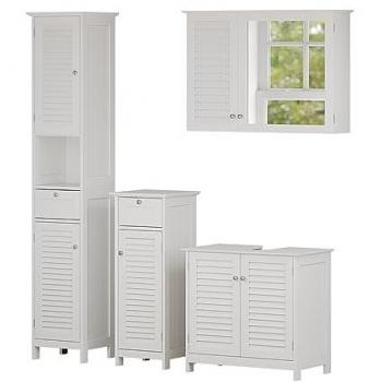 Conjunto de muebles de baño Riad, Blanco, 4 piezas, moderno con frontales estriados