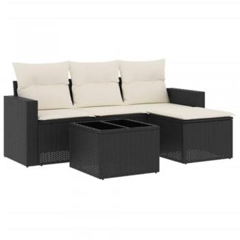 Set de muebles de jardín 5 pzas y cojines ratán sintético negro
