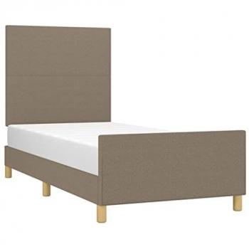 Estructura de cama con cabecero acolchado tapizado en tela gris taupe 80x200 cm