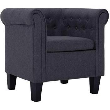 vidaXL Sillón con Cojín de Poliéster Gris Oscuro Asiento Sofá Silla Taburete Tumbona Banco Mueble Mobiliario Almohadón Almohada Cojinete