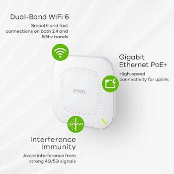 Pack de 3 Puntos de Acceso Inalámbricos Zyxel NWA90AX WiFi 6 AX1800 Dual-Band PoE, Gestión en la Nube, Excluye Adaptador de Alimentación