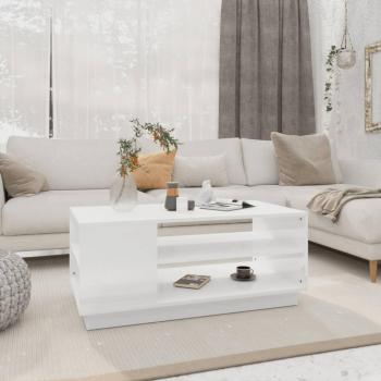 Mesa de centro de aglomerado blanco brillante 102x55x43 cm, mesa de centro de madera de ingeniería en colores Blanco, Negro y Roble Sonoma, mesita de salón o comedor auxiliar, mesa de café