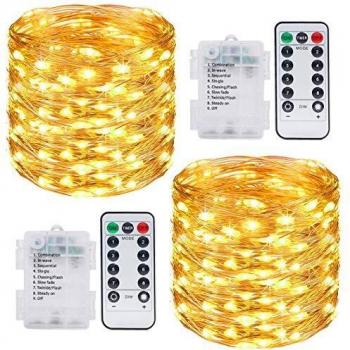 Litogo Luces LED Pilas, Guirnalda Luces Pilas [2 Pack], 12m 120 LED Luces LED Decoracion 8 Modos Impermeable Luces LED Cadena Micro con Función de Temporizador para Decoración Bodas Fiesta de Navidad