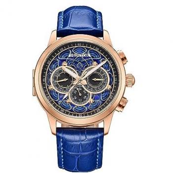 Heritor Automatic Apostle Blue Enamel Dial Watch with Leather Band