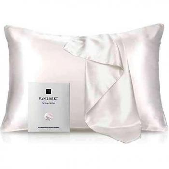 YANIBEST Funda de Almohada Seda Pelo Rizado y Piel, 22 Momme 100% Seda de Morera Ambos Lados Antiarrugas con Cremallera Oculta, 1 Unidad