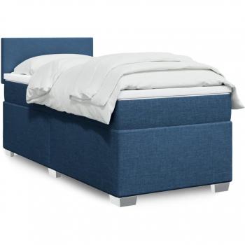 Cama box spring de muelles con colchón azul 90x190 cm en tela