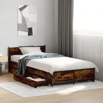 Cama con cajones de madera de ingeniería roble ahumado 90x190 cm, fabricada en madera multicapa