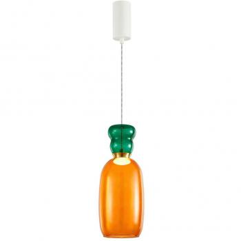 Lámpara colgante LED Fay, naranja/verde oscuro, vidrio, Ø 15 cm