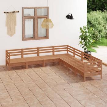 Juego de sala de jardín 7 piezas de madera maciza de pino miel