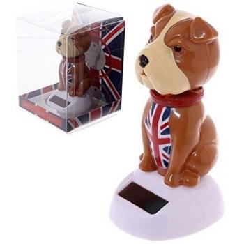 Puckator  FF69 Buldog Inglés, Figura Solar de plástico, Color marrón/Beige/Rojo/Blanco/Azul 5,5 x 5 x 10 cm