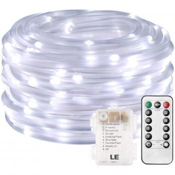 Le led dimmable rope lights 10m 120 leds waterproof 8 modes battery powered string lights for garden patio party christmas outdoor decoration daylight white