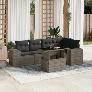 6-Piece Grey Poly Rattan Garden Sofa Set with Cushions