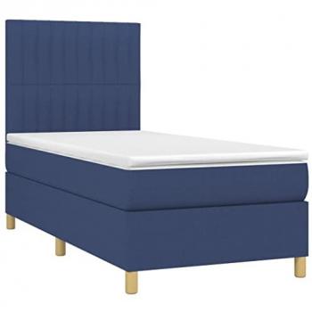 Cama box spring con colchón y luces LED, tela azul, 80x200 cm