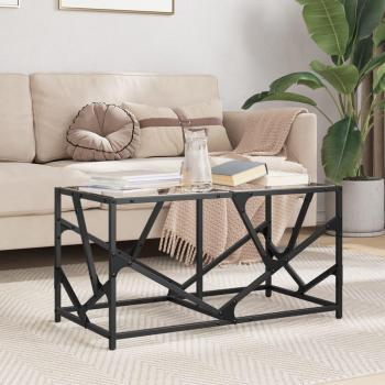 Mesa de centro vidaXL de acero con tapa de vidrio transparente, dimensiones 78,5x40x41cm, color transparente y negro, apta para salón, comedor o como mesa auxiliar