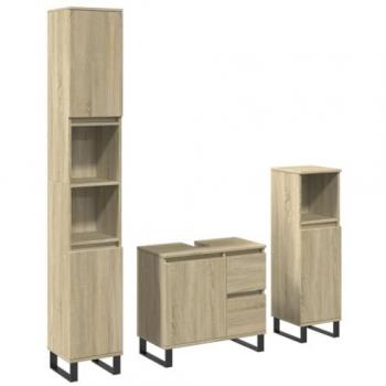 Conjunto de muebles de baño 3 piezas madera contrachapada roble Sonoma Marrón