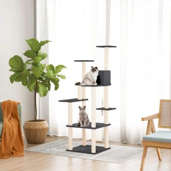 Rascador para gatos con postes de sisal gris oscuro 153 cm - Día y Noche