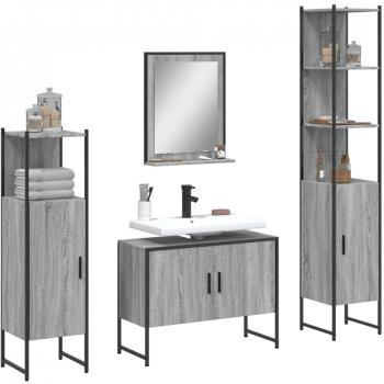 Conjunto de muebles de baño 4 piezas gris Sonoma madera multicapa