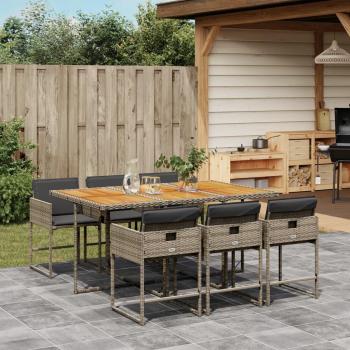 7-Piece Grey Poly Rattan Garden Dining Set with Cushions