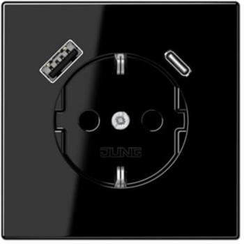 JUNG Black Schuko Socket Outlet with USB Type A and C - LS1520-15CASW