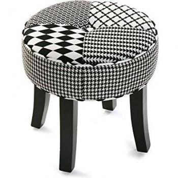Versa 19501303 Taburete Redondo W&B,35x35x35, Reposapiés, Otomana, Blanco Negro