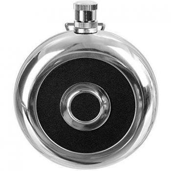 Petaca redonda (con vaso integrado de acero inoxidable pulido 225 ml, Edelstahl poliert