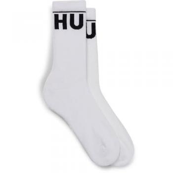 Calcetines HUGO para hombre, paquete de 2, de canalé con logo, mezcla de algodón, talla 39-42