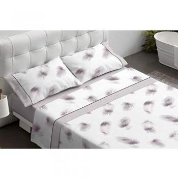 Burrito Blanco Juego de Sábanas 23 Algodón con Diseño De Plumas para Cama Individual de 90x190 hasta 90x200 cm/Juego de Cama 90, Color Piedra