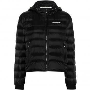 Palm Angels Women's Hooded Full-Zip Down Jacket in Black | Size Medium | PWED026S24FAB001 Color 1003