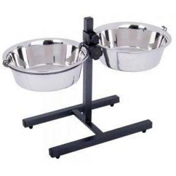 Soporte doble regulable en altura con 2 comederos 25 cm