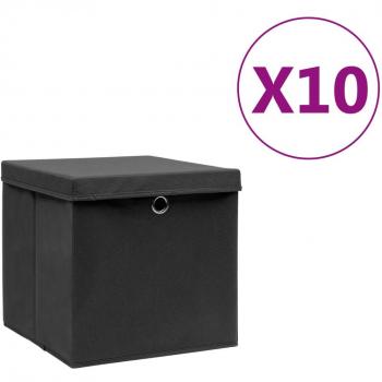 vidaXL Storage Boxes with Covers 10 pcs 28x28x28 cm Black