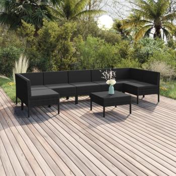 8-Piece Black Poly Rattan Garden Lounge Set with Cushions