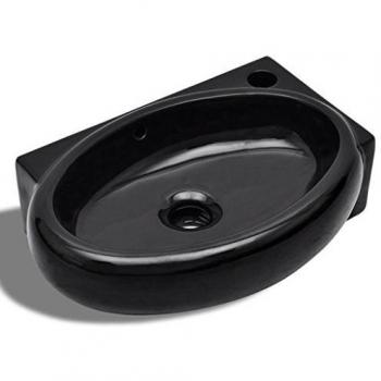 vidaXL Lavabo Redondo con Agujero de Grifo Desagüe Cerámica Negro Lavamanos