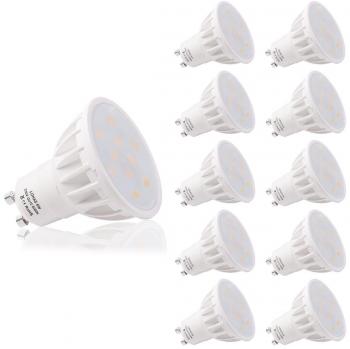 LOHAS No-Regulable 6Watt GU10 LED Bombillas, Equivalente a 50Watt Lámpara Incandescente, Blanco Diurno 6000K, 500lm, 120 ° ángulo de haz, Ultra Brillante LED Bombillas, Paquete de 10 Unidades