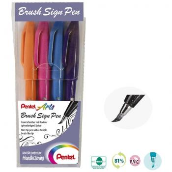 Rotulador Pentel Touch con Punta de Pincel - Estuche 4 Colores