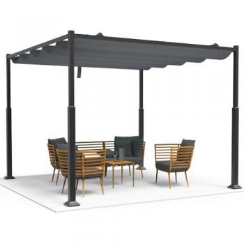 Pérgola Autoportante Retráctil 3x3m con Estructura Metálica y Lona de Poliéster 180g/m², Color Gris - Vounot
