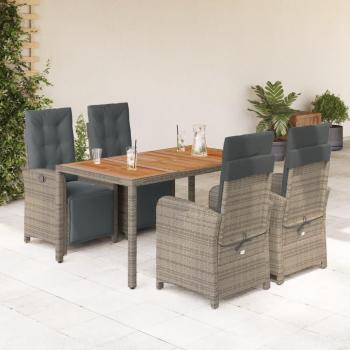5 Piece Grey Poly Rattan Garden Dining Set with Cushions