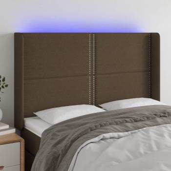 Cabecero LED de Tela Marrón Oscuro 147x16x118/128 cm