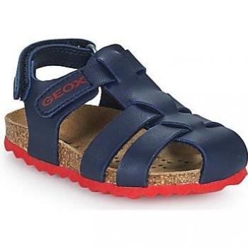 Sandalias Geox Chalki Boy con cierre de velcro, diseño cangrejera, suela bio y plantilla de piel en azul y rojo