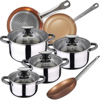 Batería de cocina 8 piezas San Ignacio Dina de acero inoxidable con juego de sartenes Bergner Professional Chef Copper Plus (20/24/28 cm)