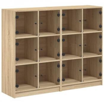 Librería de madera roble Sonoma 136x37x109 cm con múltiples capas y puertas, estantería alta para almacenamiento en oficina o biblioteca