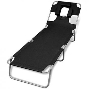 vidaXL Folding Sun Lounger with Head Cushion Powder-coated Steel Black