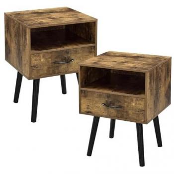 Set de 2 Mesitas Auxiliares Gävle con Cajón y Compartimento Abierto - Efecto Madera Oscura
