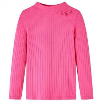 Camiseta Infantil Manga Larga de Punto Elástico Jersey Ropa Medio Cuello Alto Rosa Brillante 140