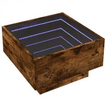 Mesa de centro y LED madera ingeniería roble ahumado 50x50x30cm