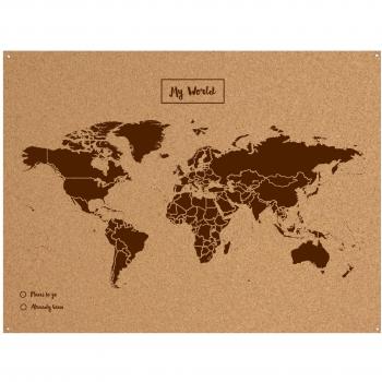 Miss Wood Map XL - Mapa del mundo de corcho, 60 x 90 cm, Marrón